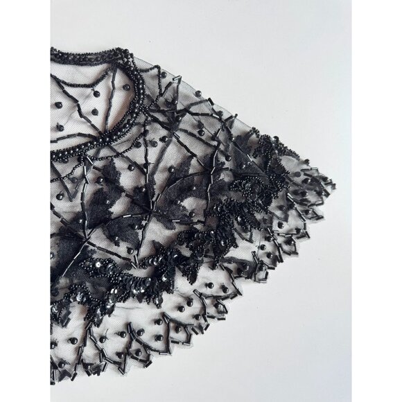 Vintage Black Beaded Sequin Embroidered Tulle Collar - Picture 8 of 14
